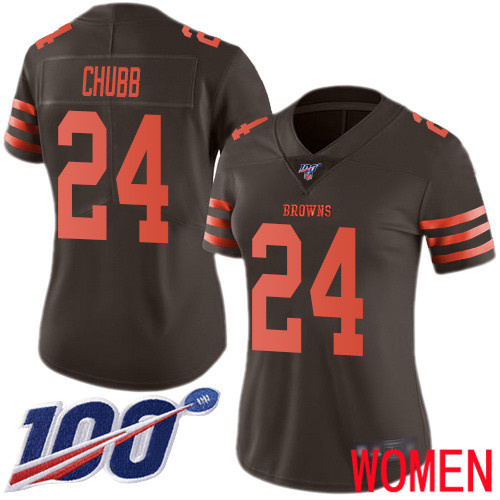 Cleveland Browns Nick Chubb Women Brown Limited Jersey #24 NFL Football 100th Season Rush Vapor Untouchable->women nfl jersey->Women Jersey